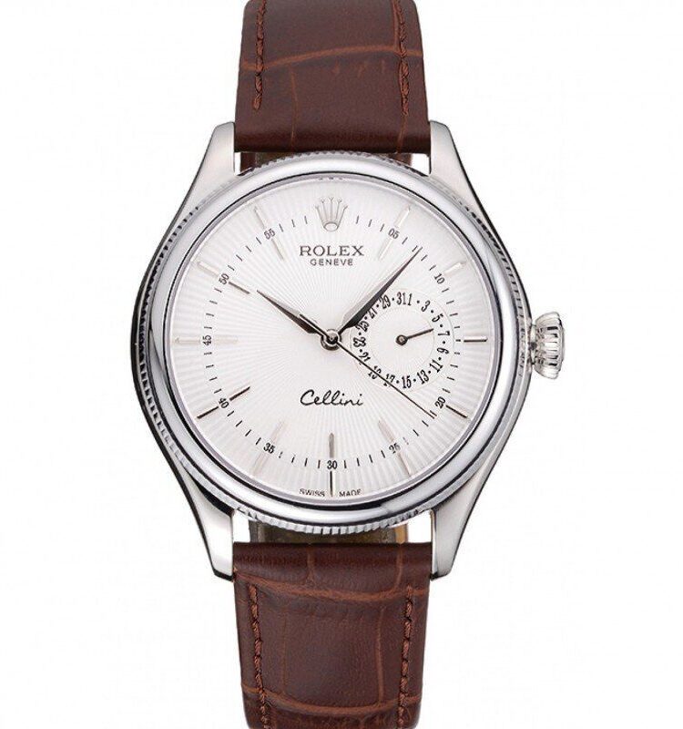 Rolex Cellini White Dial Stainless Steel Case Brown Leather Bracelet 622723